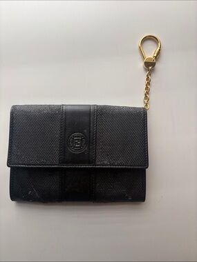 Vintage Fendi Black Keychain mini Wallet with Embossed Logo
